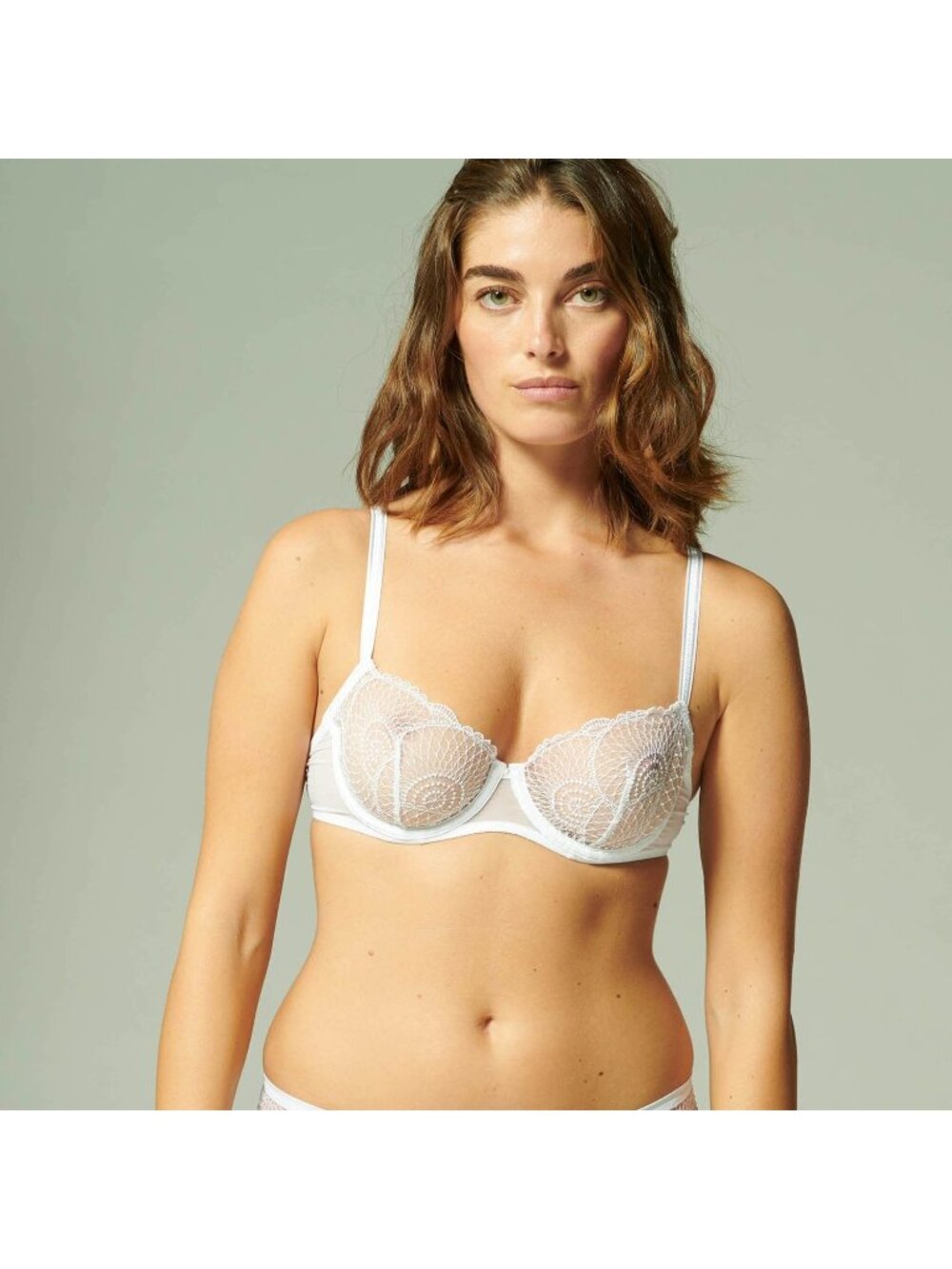 🆕SIMONE PERELE Reflect Underwire Non-Padded Lace Demi Bra 32D White #13Z330